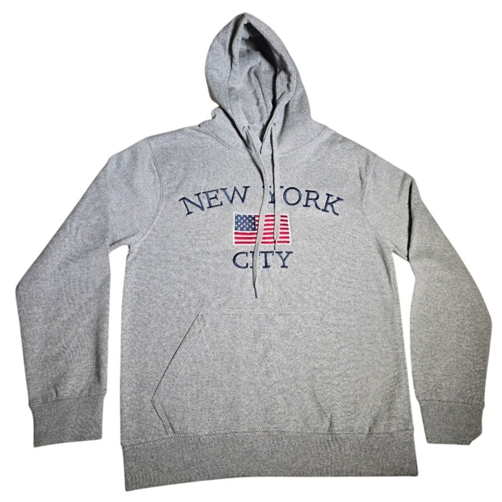 New York Popular Mens Gray NYC American Flag Hoodie Sweatshirt Small NWT